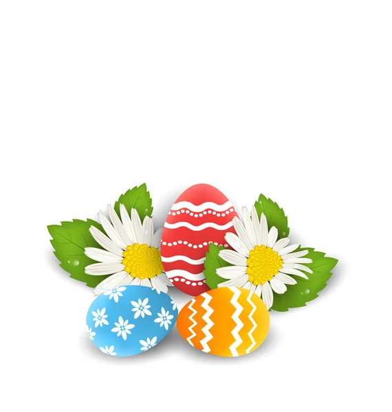 Traditionella färgglada utsmyckade ägg med blommor camomiles för East — Stockfoto