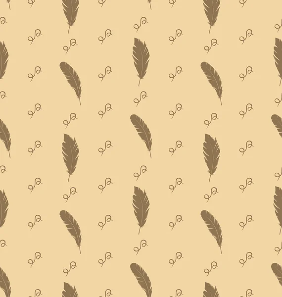Abbildung nahtlose Muster von Federn mit verzierten Elementen, Vintage-Tapete — Stockfoto