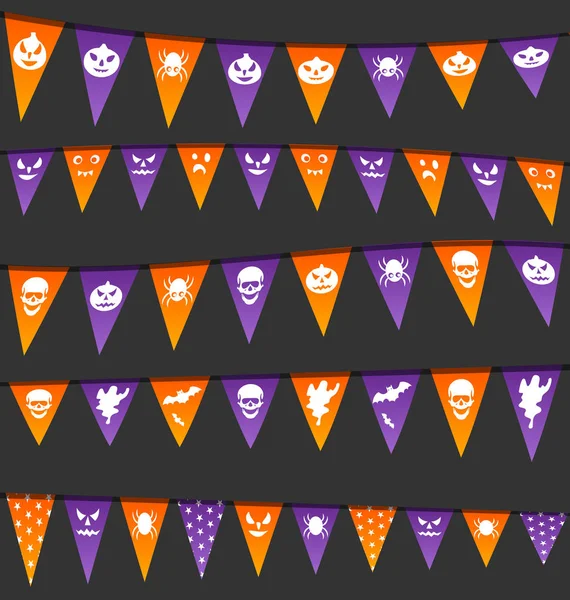 Хэллоуин висит флаги с различными символами — стоковое фото