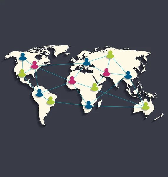 Conexión social en el mapa del mundo con iconos de la gente, flat style des — Foto de Stock