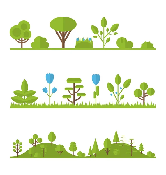 Collection set flat icons tree, pine, oak, spruce, fir, garden b — Stock Photo, Image