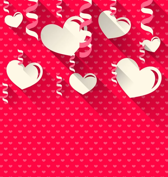 Valentines Day background with paper hearts and serpentine, tren — Stock Photo, Image