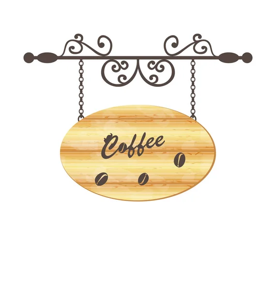 Wooden sign with coffee bean, floral forging elements — Stock Photo, Image