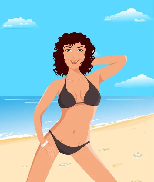 Pretty suntanned girl on beach — Stock Photo, Image