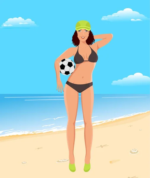 Active girl with ball on beach — Stock Photo, Image