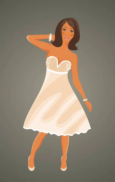 Pretty girl in white dress — Stock Photo, Image