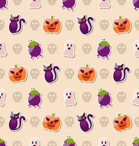 Бесшовная текстура Хэллоуина с разноцветными плоскими иконами — стоковое фото
