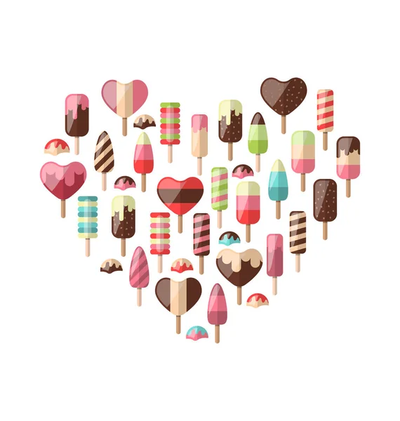 Καρδιά σε οριστεί διαφορετικά πολύχρωμο παγωτό — Φωτογραφία Αρχείου