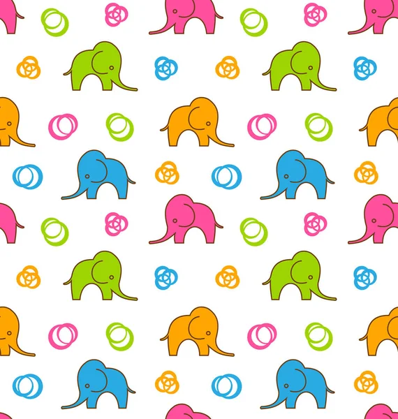 Bezešvá textura s barevnými kreslených sloni — Stock fotografie