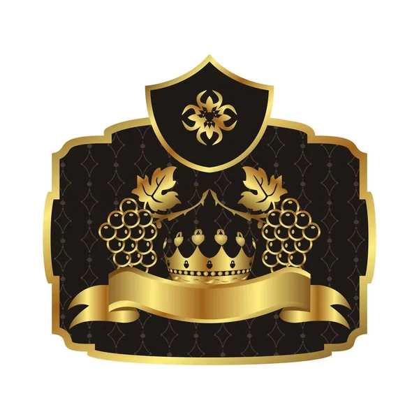 Gold label med grapevine med krona — Stockfoto