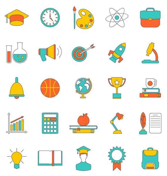 Set ligne plate icônes colorées de l'équipement scolaire — Photo