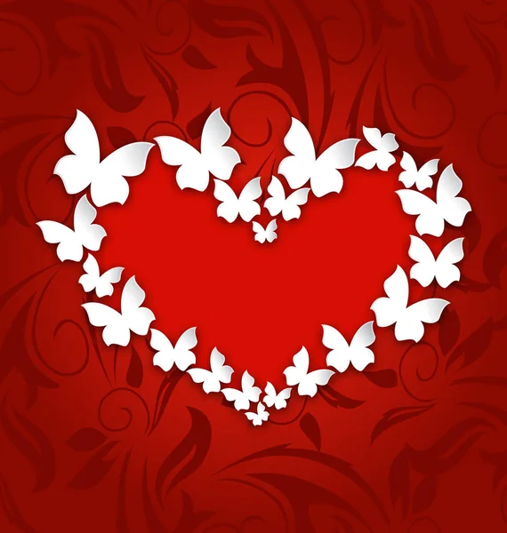 Cute postcard with heart made in paper butterflies for Valentine — Stock Photo, Image