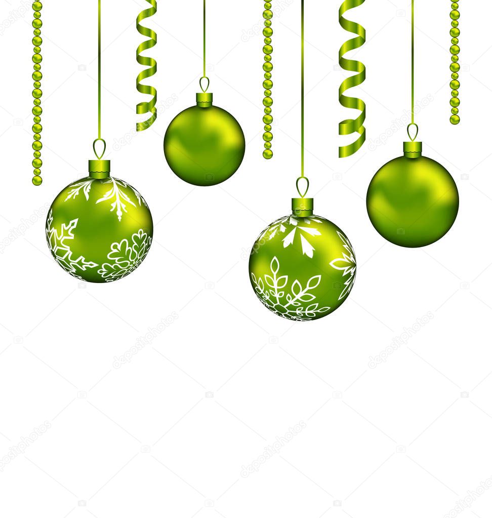 Christmas balls with streamer and copy space for your text