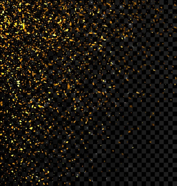 Karanlık damalı zemin üzerine altın glitter düşen konfeti