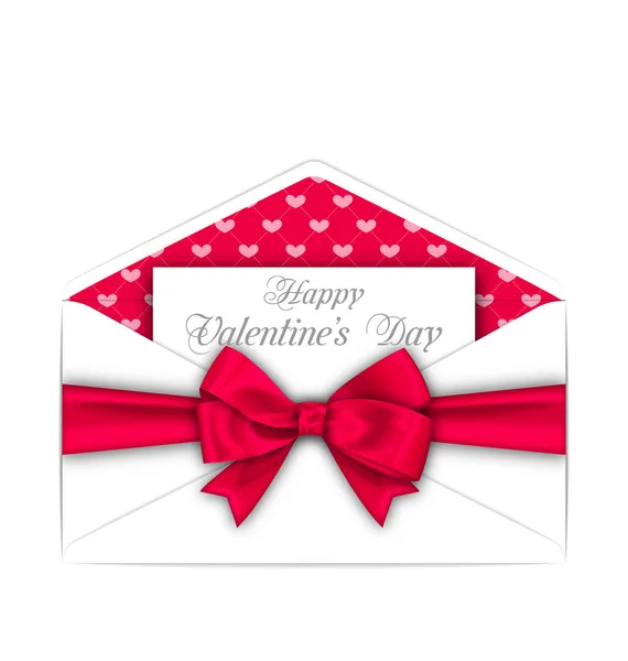 Envelope with Celebration Card and Pink Bow Ribbon for Valentines Day — Stock Vector