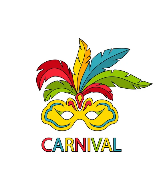 Masque de carnaval avec plumes colorées isolées — Image vectorielle