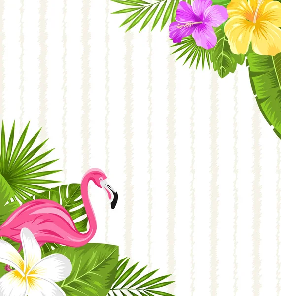 Pembe flamingo, tropik çiçekler ve bitkiler ile güzel sorunsuz çiçek desenli arka plan