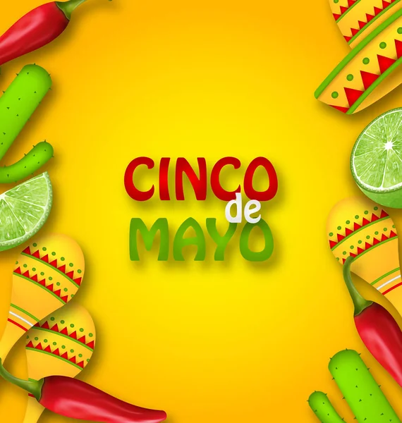 Cinco De Mayo bakgrund med mexikanska traditionella symboler — Stock vektor