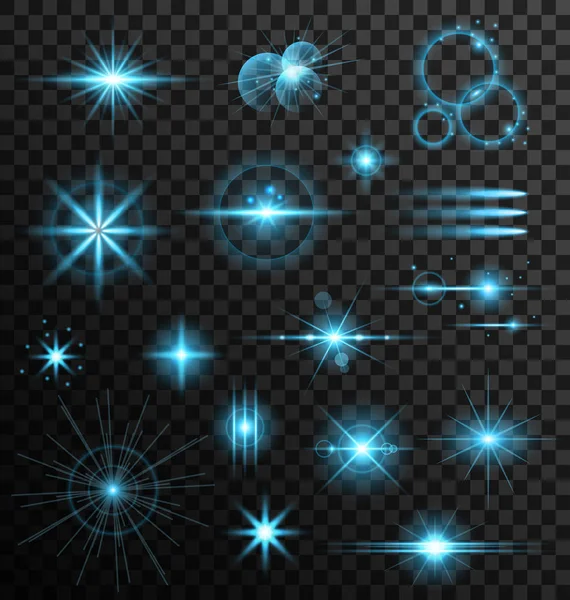 Realistic Set Lens Flares Star Lights and Glow Elements — Stock Vector