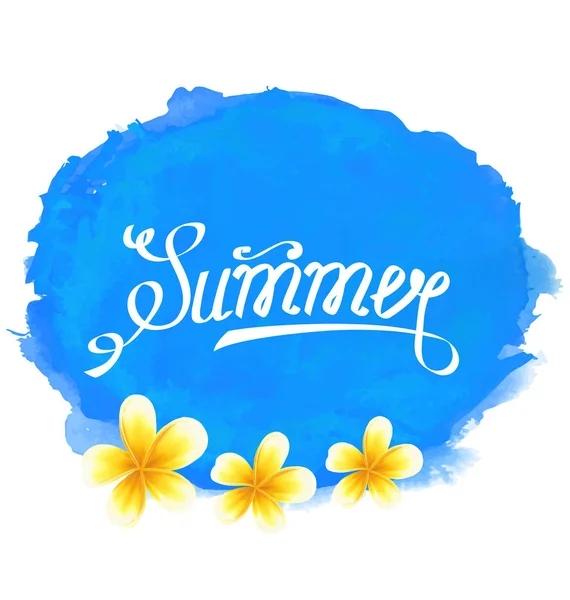 Texto tipográfico, Etiqueta de verão com flores de Frangipani —  Vetores de Stock