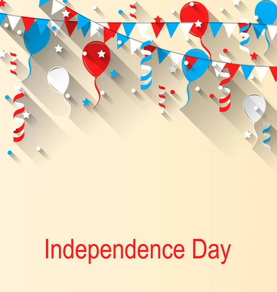 Amerikanska patriotiska Banner för Independence Day med ballonger, Streamer, stjärnor och vimplar — Stock vektor