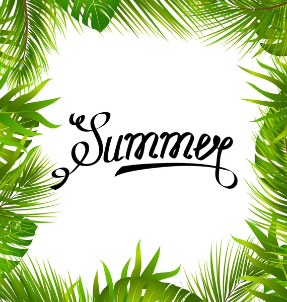 Lettering Text Summer with Border made in Palm Leaves — Stock Vector