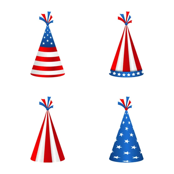 Set Party Hats with Flag of the United States of America. Acessório para feriados americanos — Vetor de Stock