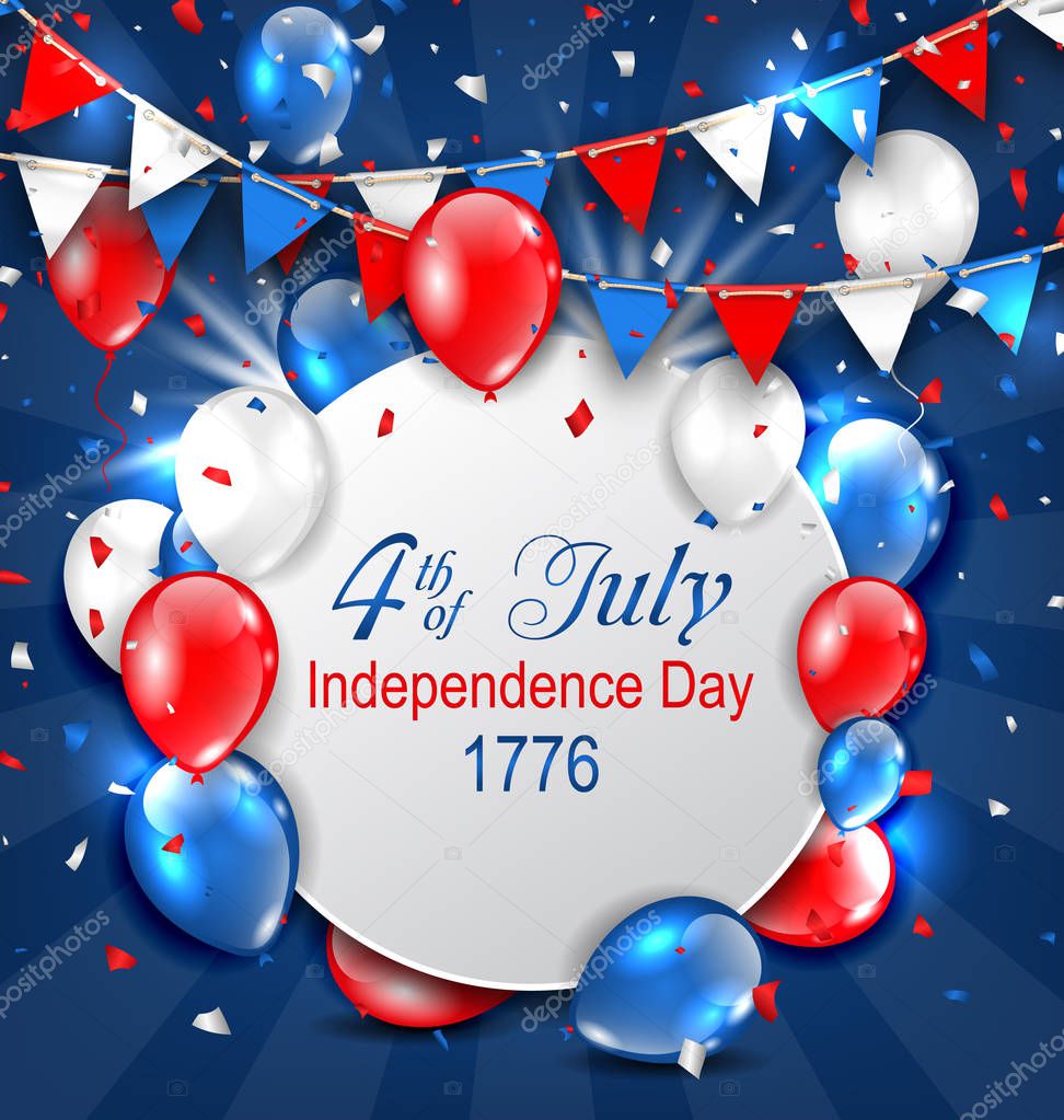 Greeting Card for American Independence Day, 4th of July, Colorful Bunting