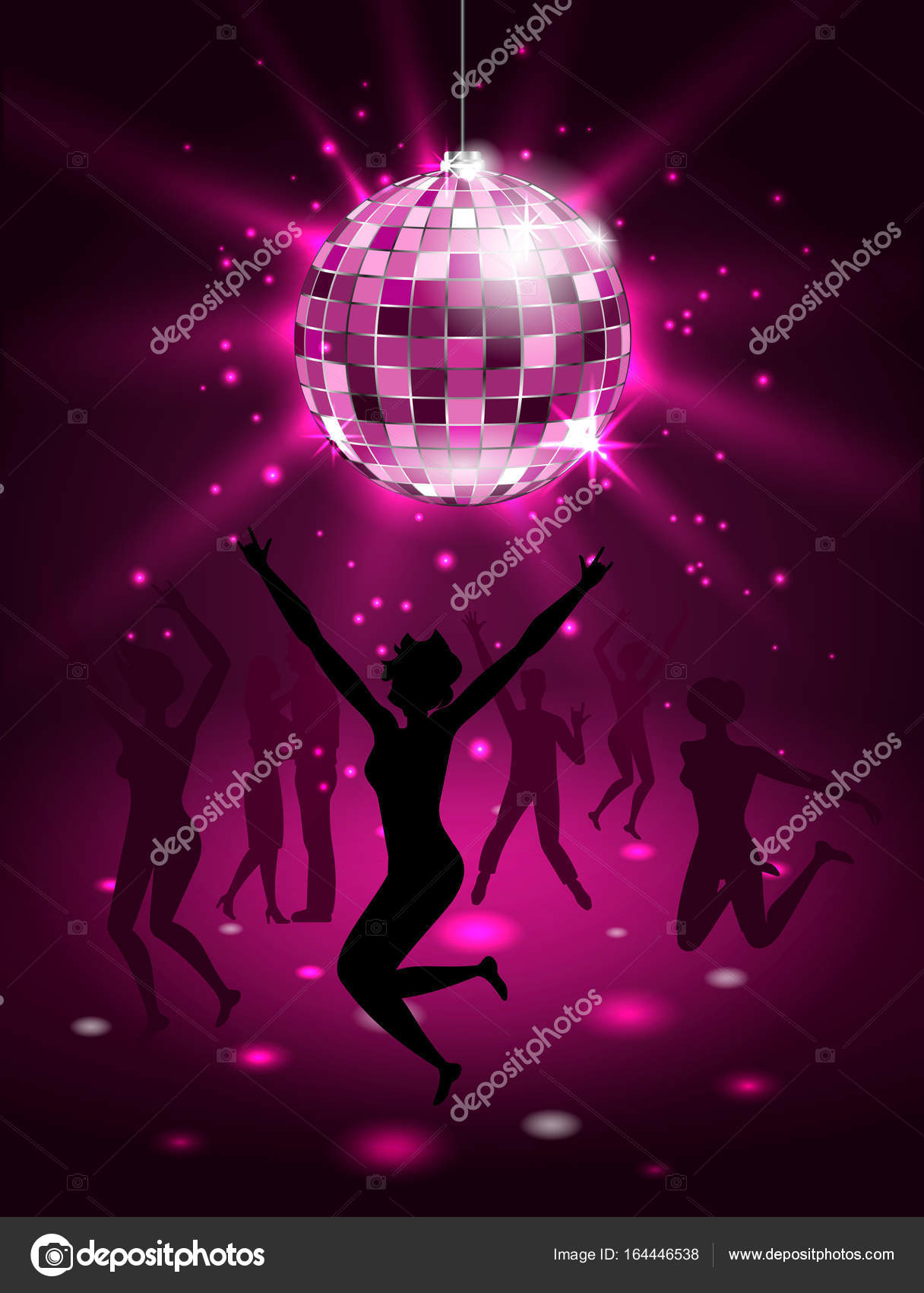 Silhouette People Dancing in Night-club, Disco Ball, Glitter Party ...