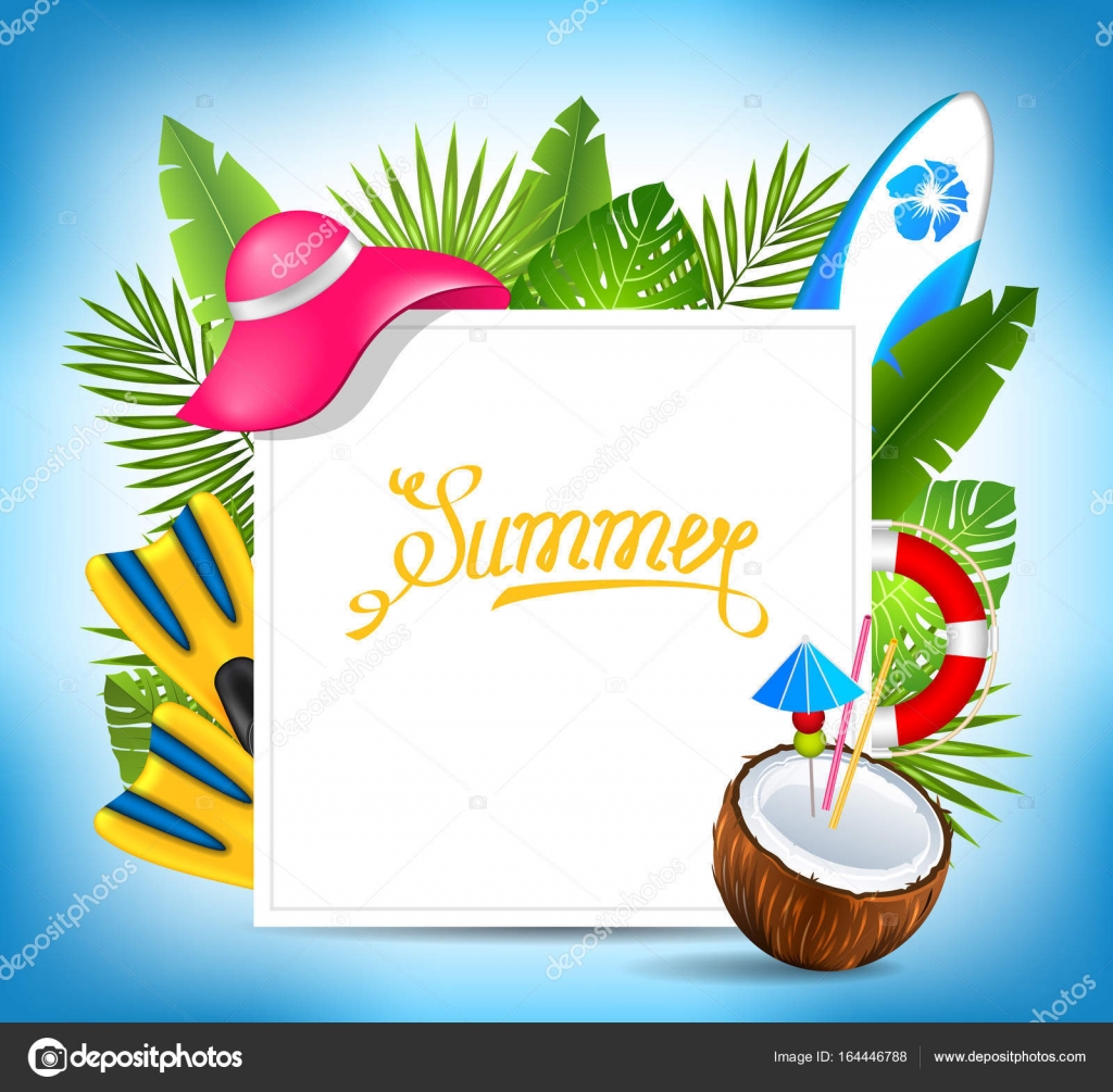 Carte De Dessin Exotique Tropical Avec Accessoires De Plage