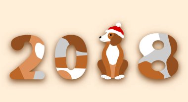 Mutlu çene yeni yıl 2018, köpek Noel Baba şapkası