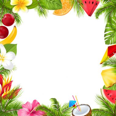 Yaz meyve Poster Hibiscus, Frangipani çiçekler ile