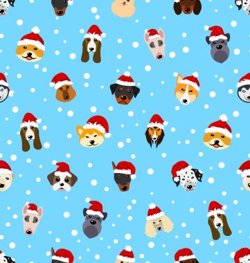 Farklı doğurmak-in Santa Claus şapka köpeklerde ile Seamless Modeli semboller yeni yıl 2018
