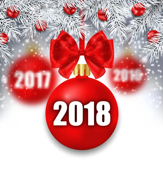 新的一年的圣诞球和银枝发光背景 — 图库矢量图片