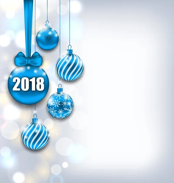 Boldog új évet 2018-val Kék üveggolyó, csillogó fény Banner — Stock Vector