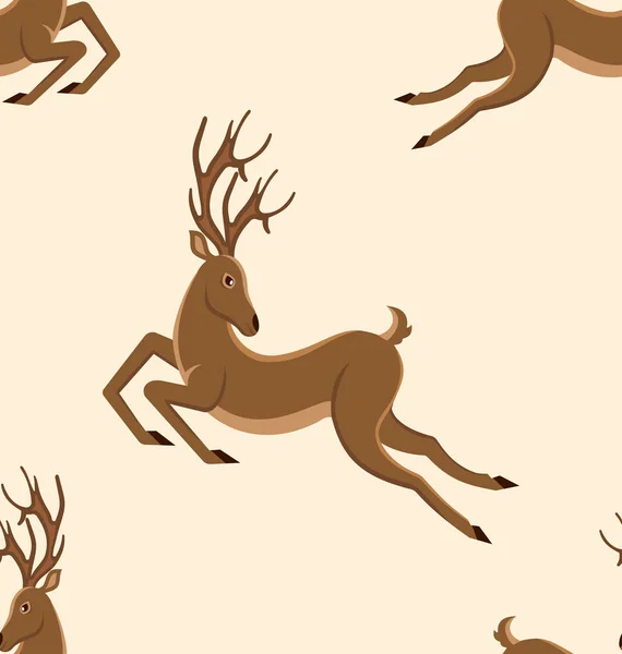 Wzór z skoki jelenie, Retro tekstura z ruchomymi jelenie — Wektor stockowy