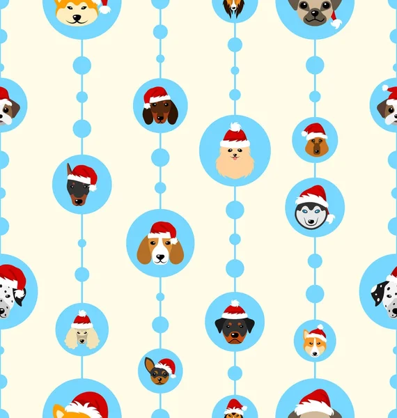 Fondo de pantalla sin costuras con cabezas de perros en sombreros de Santa para feliz año nuevo 2018 — Vector de stock