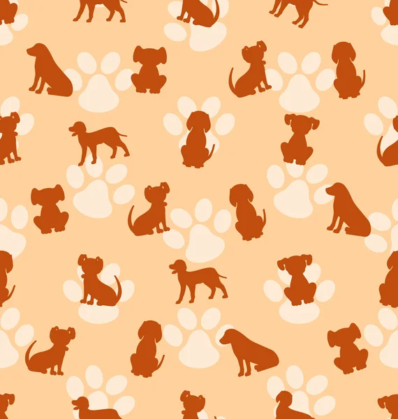 Nahtloses Muster mit verschiedenen Hunderassen, Textur mit Silhouetten Eckzähne — Stockvektor