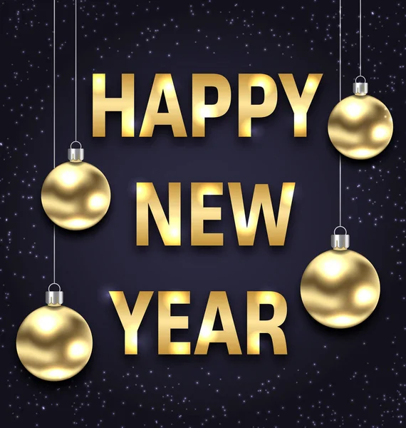 Felice anno nuovo 2018 con palline di vetro dorato, banner scuro — Vettoriale Stock