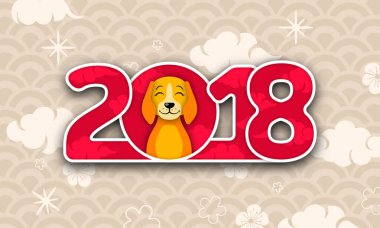 Mutlu Çin yeni yıl 2018 kartı ile köpek, Doğu arka plan tasarlamak