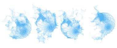 Poligonal tel kafes küre kırık. Geometrik Form. Satırları ağ çokgenler daire