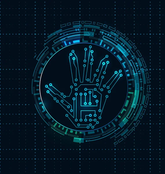 Abstraktní ručně s Scan, elektronické technologie pozadí, okruh řádky, Hud prvky — Stockový vektor