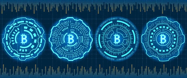 挖掘比特币加密货币, Btc, 比特币。未来的钱。Blockchain处理二进制数据数组操作 矢量图形
