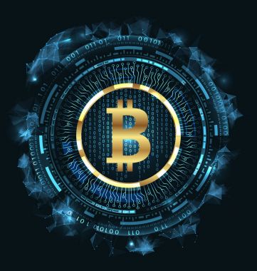 Altın Bitcoin dijital para birimi, fütüristik para. BTC, Bit-sikke, SÜ sikke