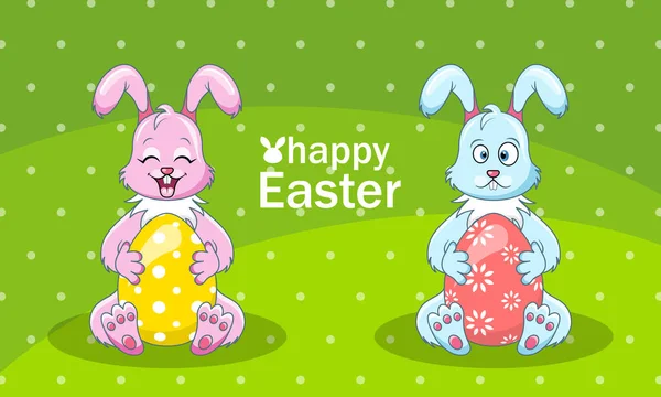 卡通兔夫妇鸡蛋复活节快乐 — 图库矢量图片
