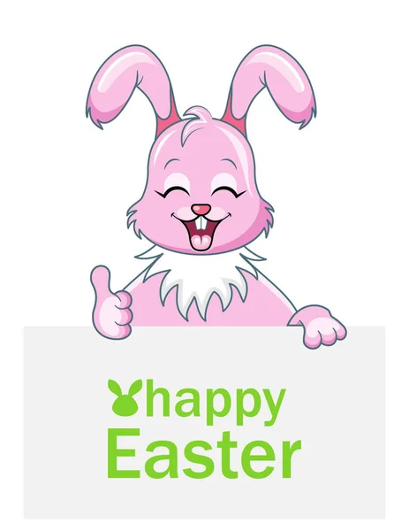 欢快的兔子与纸为快乐的复活节, 粉红色的兔子 — 图库矢量图片