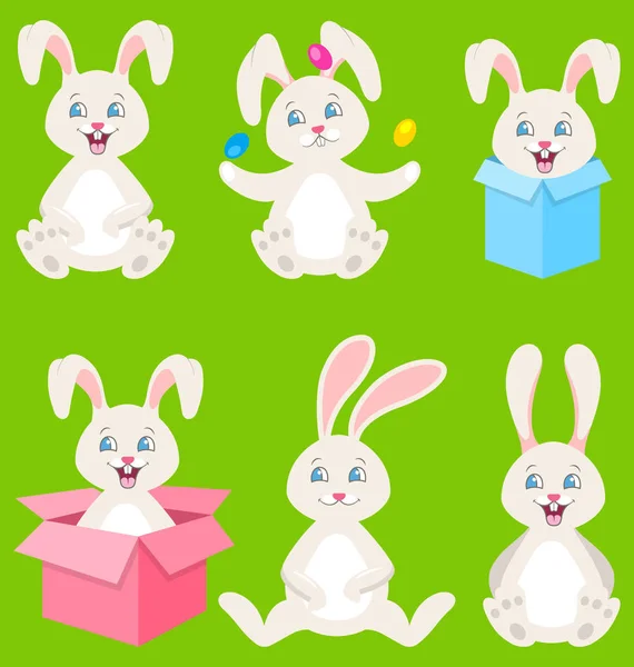 Kolekcja Święta Wielkanocne zające z jaj, pudełeczka, słodkie króliki — Wektor stockowy