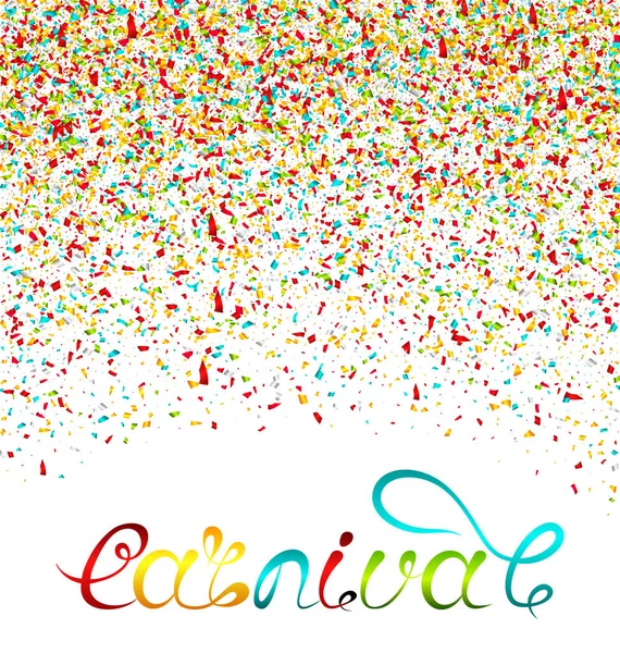 Handritad bokstäver till karneval part med färgglada konfetti. Affisch, kort, Banner, mall — Stock vektor