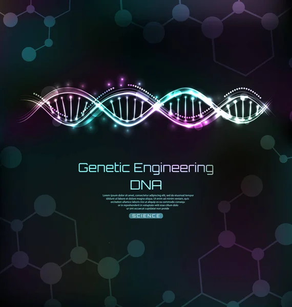 유전 공학 서식, Dna 분자 나선형, 빛나는 배너 — 스톡 벡터