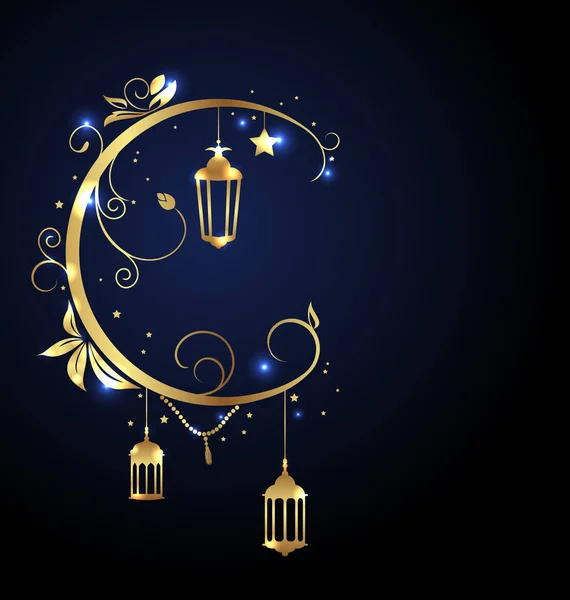 Okrasné islámský Design pro Kareem Ramadán, měsíc, hvězdy, tradiční lucerny — Stockový vektor
